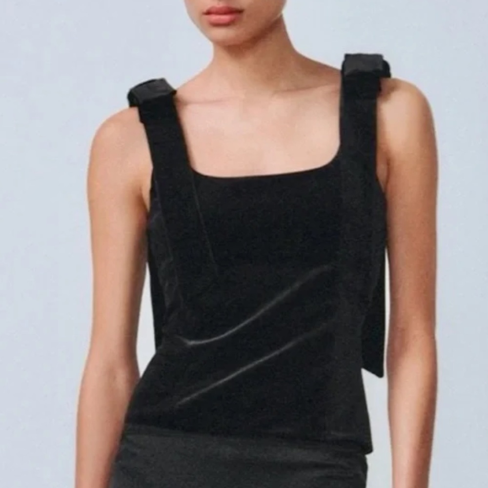 Zara Velvet Black Tank with Bow Details
